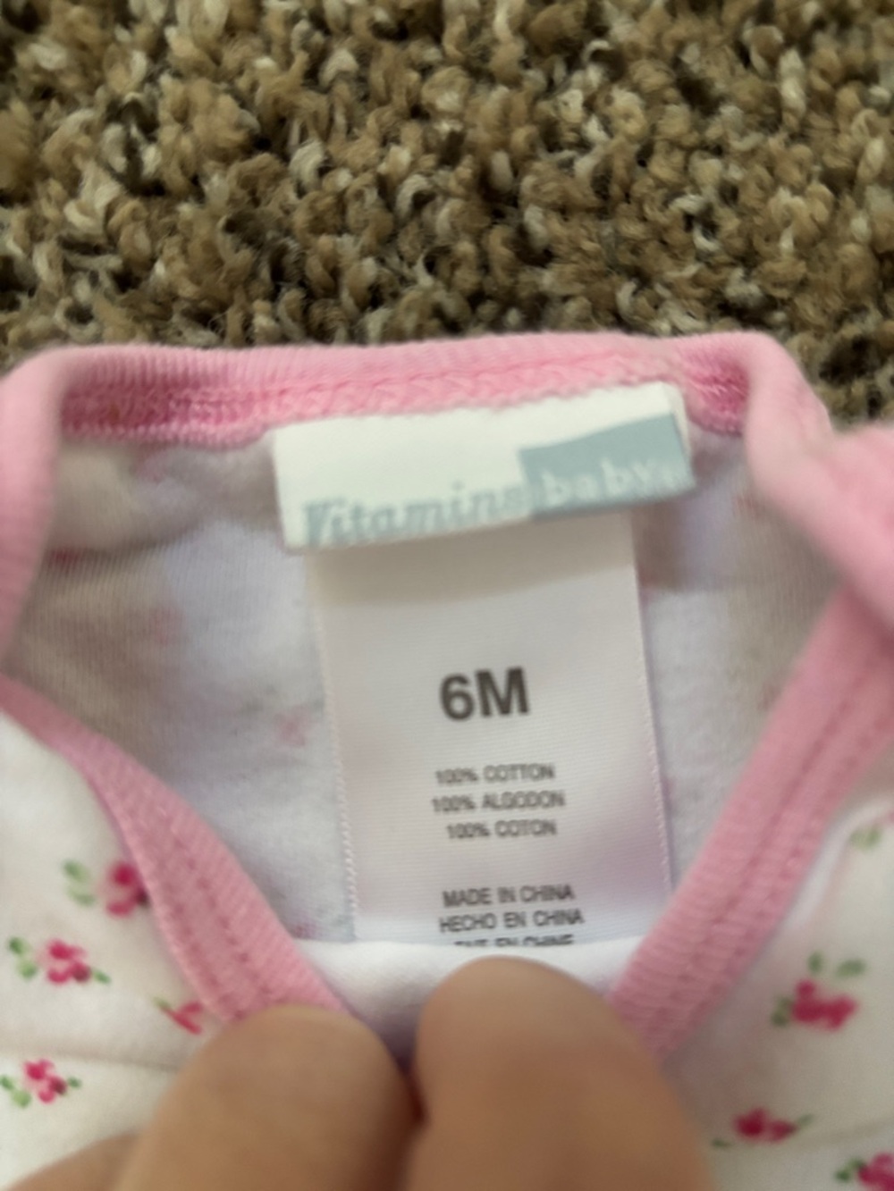 Vintage Vitamins Baby White Onesie with Pink Floral Print and Pink Trim - Picture 2 of 3